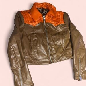 Urban Outfitters Artificial Leather Jacket in Brown and Orange